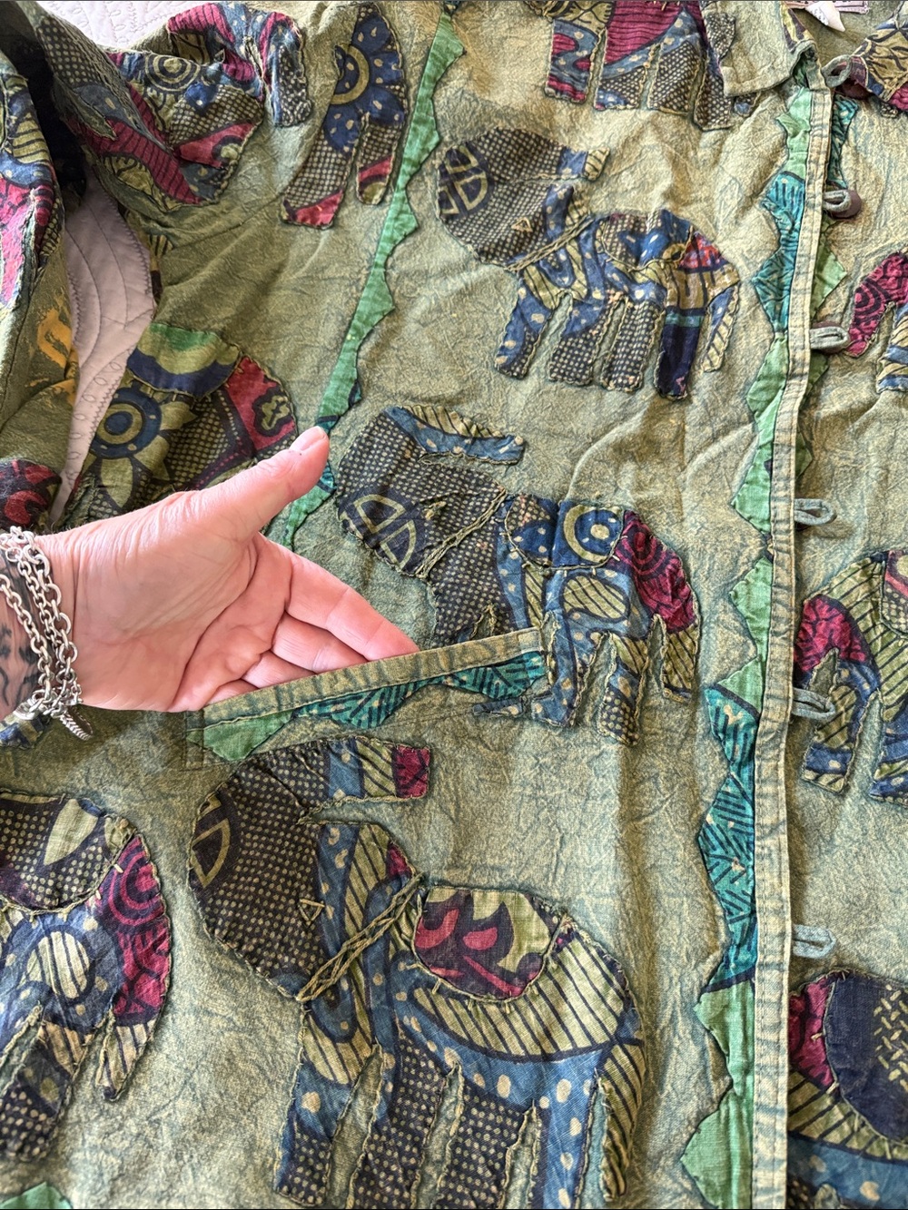 Green Patterned Elephant Button-Up Jacket, OS - Picture 10 of 10